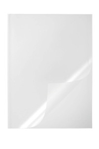 CW Office Durable Polypropylene Report Covers A4 (50), white report cover with a glossy finish and a peel-back opening for protecting documents.