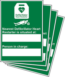 CW Office Click Medical NEAREST AUTOMATED DEFIBRILLATOR SIGN, green emergency sign for locating defibrillators with space to note the location and person in charge.