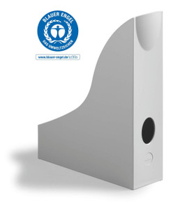 CW Office Durable ECO Magazine Rack Grey, a sturdy grey magazine organizer with a sleek, modern design for office and home use.