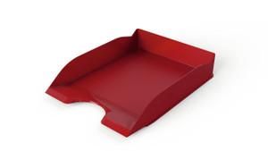 CW Office Durable NEW Letter Tray Red, red plastic letter organizer tray for office paperwork and documents.