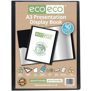 CW Office A3 50% Recycled 40 Pocket Presentation Display Book, front view of the eco-friendly display book with 40 pockets, designed for presenting and storing documents.