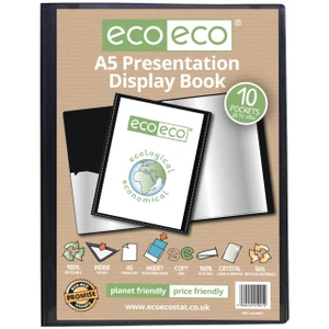 CW Office A5 50% Recycled 10 Pocket Presentation Display Book, eco-friendly presentation display book with recycled materials and multiple pockets for documents.
