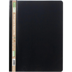 CW Office A4 50% Recycled Project and Report File, black report file with eco-friendly and recyclable labels on the spine.