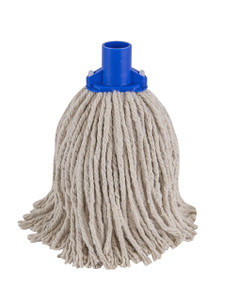 CW Office PY Yarn RS1 Socket Mop 12 J Blue, cleaning mop with a blue socket and draped white yarn strands for floor cleaning.