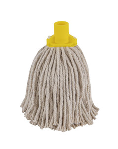 CW Office PY Yarn RS1 Socket Mop 12 J Yellow, image of a mop with a yellow plastic socket and white yarn strands for cleaning.