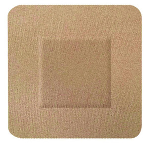 CW Office Hygio Fabric Square Plasters 100, box of 100 fabric square bandages for wound dressing.