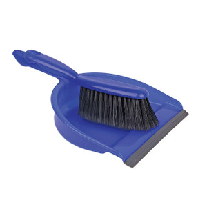 CW Office Dustpan and Brush Set Soft Bristle Blue, blue dustpan and brush set with soft bristles and ergonomic handle for efficient cleaning.