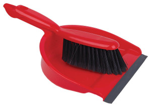 CW Office Dustpan and Brush Set Soft Bristle Red, a cleaning set featuring a red dustpan and matching brush with soft black bristles.
