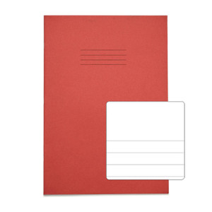 CW Office RHINO A4 Exercise Book 64 Page Red TB/F13, pack of 50, with a plain red cover and label for writing, suitable for school or office use.