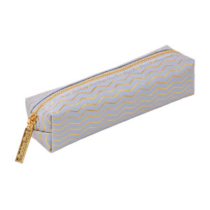 CW Office Pukka Haze Pencil Cases Blue, blue pencil case with gold zigzag pattern and gold zipper.