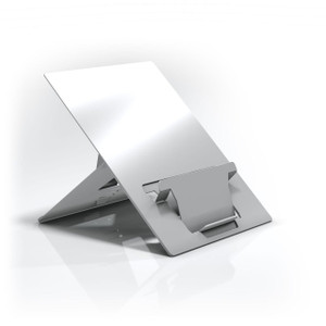 CW Office Laptop Stand with In-line Document Holder - Natural Aluminium, modern adjustable ergonomic laptop stand with document holder in a sleek metallic finish.