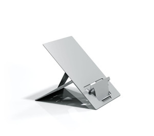 CW Office Laptop Stand with Document Holder for Oversized Laptops, natural aluminium foldable laptop riser with adjustable angle and built-in document holder