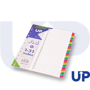 CW Office UP Index White Multicolour Tabs 1-31, stationery product with white index pages and color-coded numbered tabs from 1 to 31 for organizing documents.