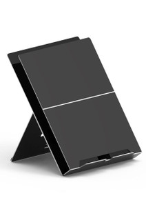 CW Office Laptop Stand with Pivotable Document Holder - Black, modern black laptop stand with foldable and adjustable design for ergonomic workspace.