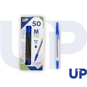 CW Office UP Ballpoint Pen Medium Blue, package of 50 blue ink pens with medium 0.7mm tip and blue accents.
