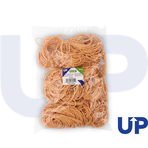 CW Office UP Rubber Bands Size 18 - 454g, a transparent plastic bag filled with multiple natural rubber bands in a light beige color, suitable for office and household use.