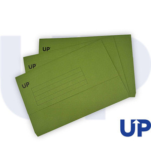 CW Office UP Half Flap Document Wallet Pack of 50 - Green, 50 green half flap document wallets with UP branding for organizing and storing papers.