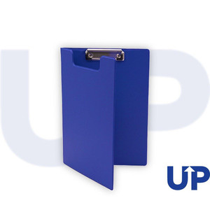 CW Office UP A4 PVC Fold Over Clipboard Blue, a sturdy blue plastic clipboard with a fold-over design and metal clip for holding A4 documents efficiently.
