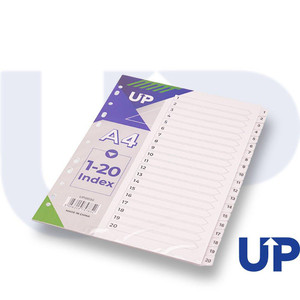 Product CW Office UP Index White Clear Tabs 1-20, transparent white index tabs with numbered labels from 1 to 20 for organize and labeling.