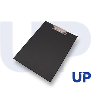 CW Office UP A4 PVC Clipboard Black (10), black A4 size PVC clipboard with a metal clip.