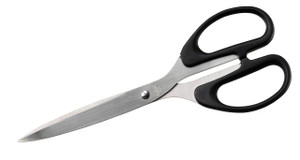 CW Office UP 8-inch Scissors with Black Handle, stainless steel blades and ergonomic black plastic handles for office or craft use.