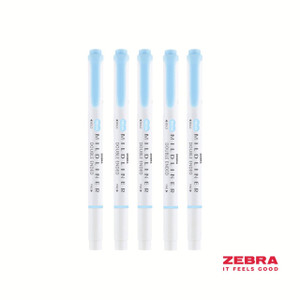 CW Office Zebra MILDLINER Double Ended Fluorescent Blue Highlighter Box 10, five blue highlighters standing upright.