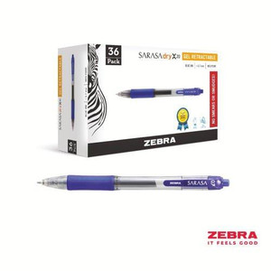 CW Office Zebra SARASA Gel Retractable Rollerball 0.7mm Pen Blue Ink Box 12, a pack of 36 blue gel pens with retraction feature and ergonomic design.