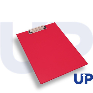 CW Office UP A4 PVC Clipboard Red, a red plastic clipboard with metal clip for holding papers.