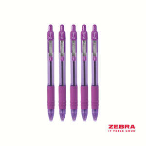 CW Office Zebra Z-Grip Smooth Retractable Ballpoint Pen Violet Ink Box 12, five purple pens with grip and clip visible.
