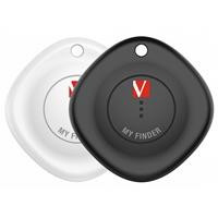Various Verbatim (32131) MYF-02 My Finder Bluetooth Item Finder 2 Pack Black /White, two round compact Bluetooth trackers in black and white colors.