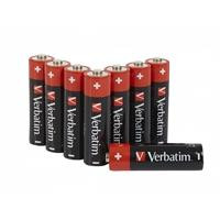 Various Verbatim (49503) AA Battery Alkaline 8 Pack (Hangcard), image showing a set of eight AA alkaline batteries from Verbatim arranged in a row.