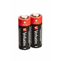 Various Verbatim (49940) 23A (MN21/A23) Battery Alkaline 12V 2 Pack, two AA batteries with red and black design and white plus signs.