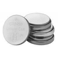 Various Verbatim (49535) CR2450 Battery Lithium 3V 4 Pack, image showing four circular lithium coin batteries stacked with one battery in the foreground displaying product details