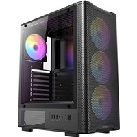 Antec VX310 ARGB Mid-Tower Gaming PC Case - Pre-Installed 4 x 120mm ARGB Fans, Tempered Glass Side Panel