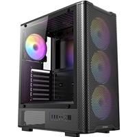 Various Antec VX310 ARGB Mid-Tower Gaming PC Case, featuring a sleek black design with a tempered glass side panel and four pre-installed 120mm ARGB fans for enhanced cooling and RGB lighting effects.