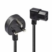 Various Lindy 30446 1m UK 3 Pin Plug To Right Angle IEC C13 Kettle Mains Extension Cable, black with UK plug and right-angle IEC C13 connector.