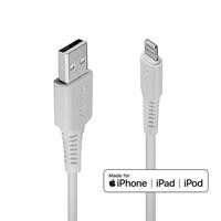 Various Lindy 31327 2m USB-A (M) to Lightning (M) MFi Certified 480Mbps Cable - White, close-up of the cable showcasing the USB-A and Lightning connectors