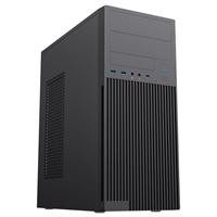 Various CiT Academy Mid-Tower Office PC Case With USB Type C, 80mm Rear Fan, and 500W Power Supply Included, black-colored computer tower with front ventilation grille.