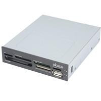 Various Akasa AK-ICR-07 Internal 6-Slot Multi Card Reader with USB port, front view showing multiple card slots and USB ports.