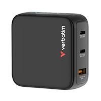 Various Verbatim 30239 Mini GaN Charger 100W With Display, black compact charger with multiple USB ports and digital display