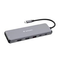 Various Verbatim (32153) USB-C Pro Multiport Hub 13 Port CMH-13, compact gray multiport USB-C hub with multiple connectivity ports for laptops and PCs