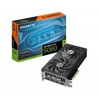 Various Gigabyte NVIDIA GeForce RTX 5060 EAGLE OC 8G GDDR7 Graphics Card, image showing a dual fan GPU with 3840 CUDA cores and 2550 MHz core clock in black design.