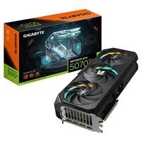 Various Gigabyte NVIDIA GeForce RTX 5070 Ti GAMING OC 16GB GDDR7 Graphics Card, triple fan design with RGB lighting and packaging box displayed.