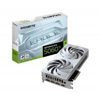 Various Gigabyte NVIDIA GeForce RTX 5060 Ti EAGLE OC ICE 8GB GDDR7 Graphics Card, front view of the graphics card with dual fans and detailed specifications on the packaging.