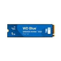 Various WD Blue SN5000 (WDS100T4B0E-00CNZ0) 1TB NVMe SSD, M.2 Interface, PCIe Gen4, 2280, Read 5150MB/s, Write 4900MB/s, 5 Year Warranty, product image showing the blue and white SSD with branding and specifications.