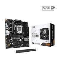 Various ASRock A620AM PRO-A WIFI AMD Socket AM5 Motherboard, black motherboard with DDR5 slots, M.2 sockets, HDMI port, Wi-Fi 6E, 2.5GbE LAN port, and packaging included.