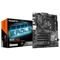 Various Gigabyte B550 EAGLE AMD AM4 Socket Motherboard, ATX form factor with 4 DDR4 RAM slots, 2 M.2 SSD slots, Gigabit Ethernet LAN, and HDMI port, suitable for gaming and high-performance computing.