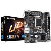 Various Gigabyte H610M H V2 (Rev. 1.0) Intel 1700 Socket Motherboard, Micro-ATX size with 2 DDR5 slots, 1 M.2 socket, Gigabit Ethernet LAN port, D-Sub and HDMI video output ports.