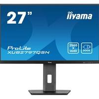 Various iiyama ProLite XUB2797QSN-B2 27-inch QHD IPS monitor with USB-C dock, RJ45 LAN port, 1ms response time, USB Hubx4, HDMI, DisplayPort, FreeSync technology, and 100Hz refresh rate.