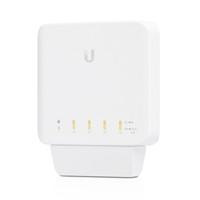 Various Ubiquiti USW-FLEX UniFi Switch Flex 5 Port Indoor/Outdoor Gigabit PoE Switch, compact white network switch with LED indicators